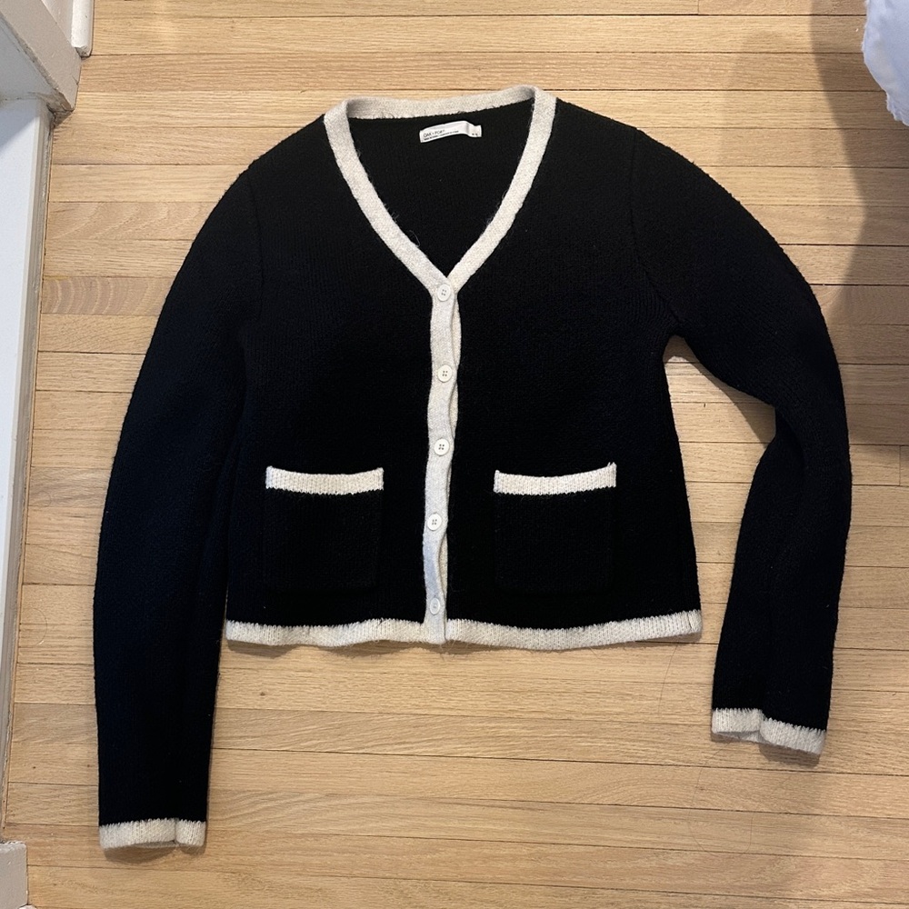 OAK + FORT Black Cardigan with White Trim
